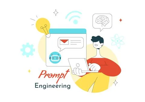Prompt Engineering Illustration Featuring AI Chatbot Interaction, Coding In.. Stock Illustration