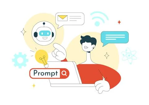 Prompt Engineering Illustration Featuring AI Chatbot Interaction, Coding In.. 스톡 일러스트