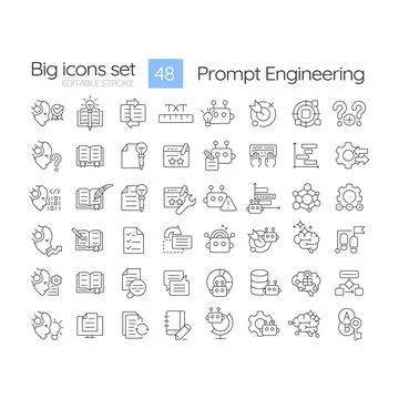Prompt engineering linear icons set Stock Illustration