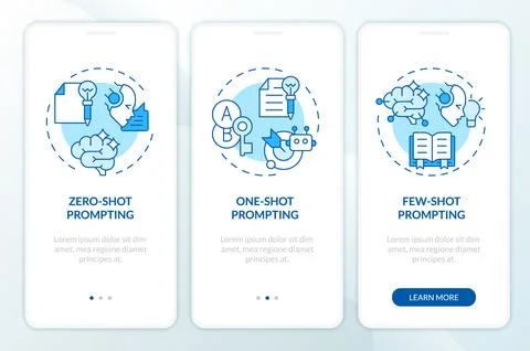 Prompt engineering methods blue onboarding mobile app screen Illustrazione stock