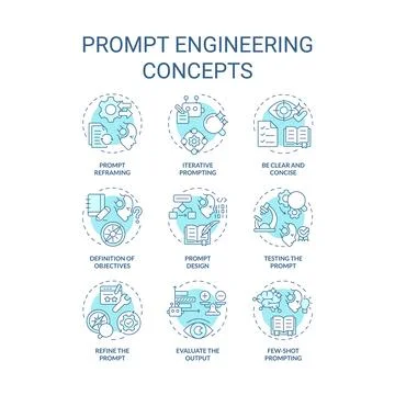 Prompt engineering soft blue concept icons Stock Illustration