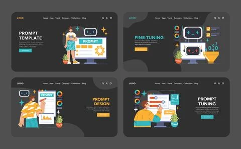 Prompt-engineers writing a command to a artificial neuron network set Illustrazione stock