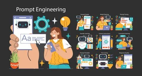 Prompt-engineers writing a command to a artificial neuron network 스톡 일러스트