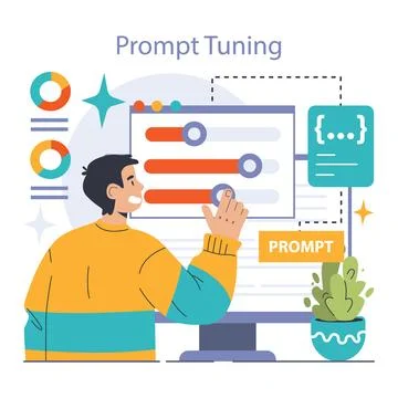 Prompt-engineers writing a command to a artificial neuron network Illustrazione stock