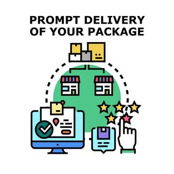 Prompt package delivery with online tracking and customer feedback Stock Illustration