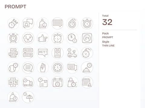 Prompt Vector Icon Set with 32 Thin Line 64x64 Detail Enhanced Graphics Stock Illustration