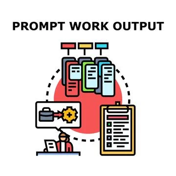 Prompt work output process generating reports and tasks documentation Stock Illustration