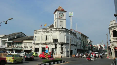 Promthep Clock Tower in Old Phuket Town. Stock Footage 32279095