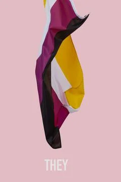 Pronoun they and a non-binary pride flag Stock Photos
