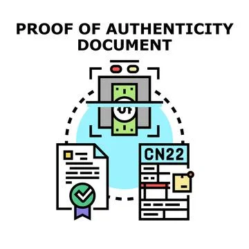 Proof of authenticity document verification process concept Stock Illustration