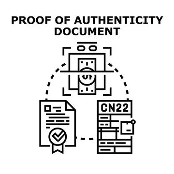 Proof of authenticity document verification process concept Stock Illustration