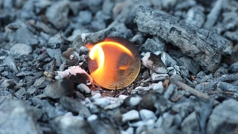 Proof of burn. Bitcoin and flame Video stock 90771008