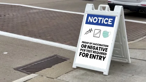 Proof of Covid-19 Vaccination or Negative Test Required Sign for Entry Stock Footage 161292192