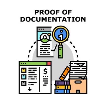 Proof of documentation concept verifying information records process Stock Illustration