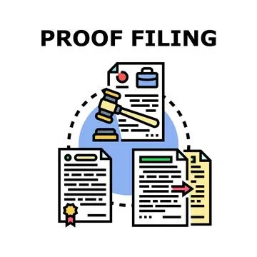 Proof filing process with legal documents and gavel illustration Stock Illustration