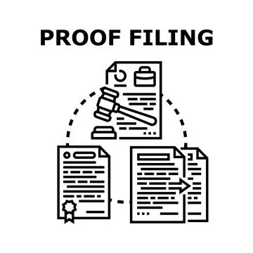 Proof filing process with legal documents and gavel illustration Stock Illustration