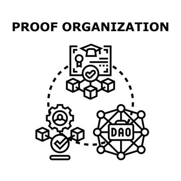 Proof organization technology concepts blockchain certification processes. Se Stock Illustration