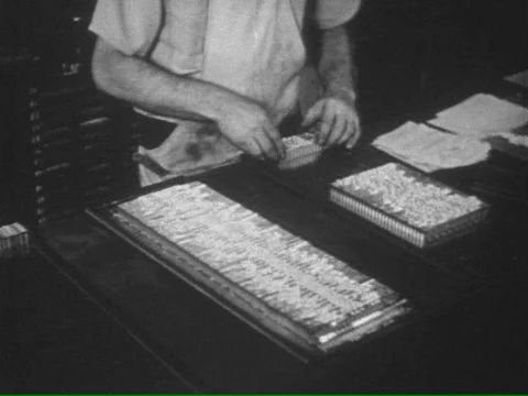 A proof press, a proofreader, makeup men and stone men all contribute to the Video stock 75200800