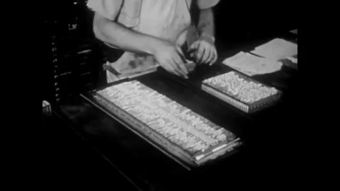 A proof press, a proofreader, makeup men and stone men all contribute to the Video stock 83138548