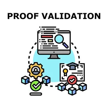Proof validation process checking digital data documentation Stock Illustration