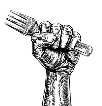 Propaganda Woodcut Fist Hand Holding Fork Stock-Illustration