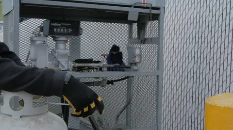 Propane Filling BBQ Stock Footage 50147445