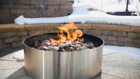 Propane fire pit in winter Stock Footage 92278858