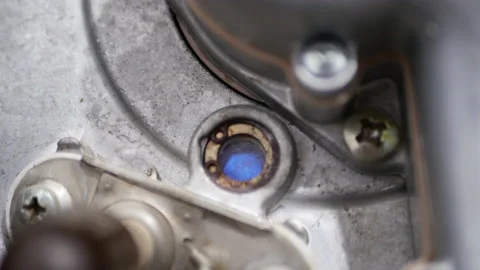 Propane gas flame inside of the gas boiler Stock Footage 169008369