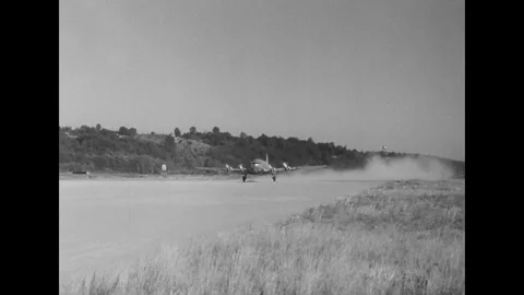 Propeller Aircraft Taking Off From Testing Airfield Stock Footage 111786819