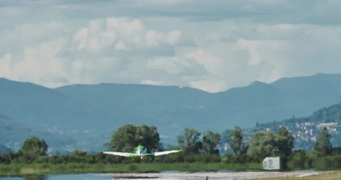 Propeller Airplane Takes off Stock Footage 263680645