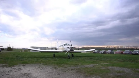 Propeller Airplane is Taking off the Field Stock Footage 116975850