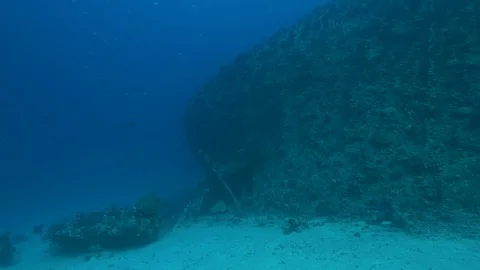 Propeller and helm (drawbar) of the shipwreck Ulysses, Red Sea, Egypt Stock Footage 105622220
