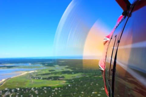 Propeller Biplane, Cape Cod Aerial View 스톡 사진