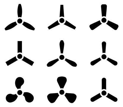 Propeller blades icon set. Black fan symbols Stock Illustration