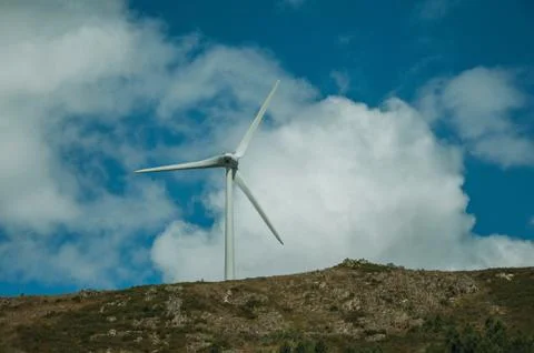 Propeller blades from some wind generators of electric power Stock-Fotos