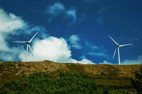 Propeller blades from some wind generators of electric power Stock Photos
