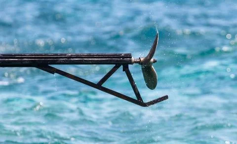 A propeller is on a boat in the ocean Stock Photos
