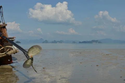 Propeller of Dry Fallen Long Tail Boat Koh Yao Noi Thailand Stock Photos