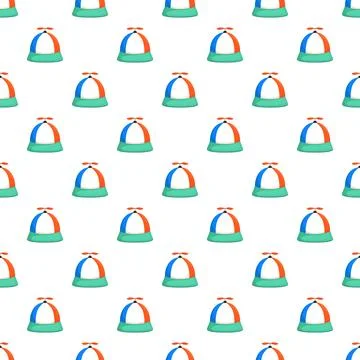Propeller hat cartoon pattern repeating on white background Stock Illustration