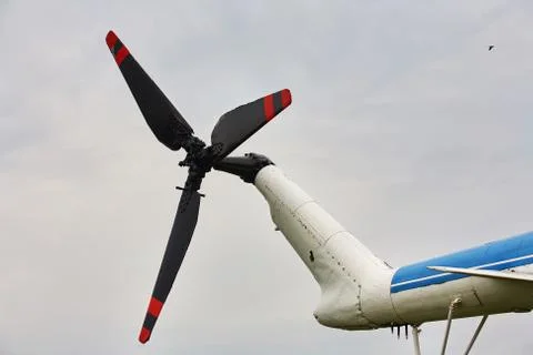 Propeller from a helicopter close-up on a background of gray sky. Stock Photos
