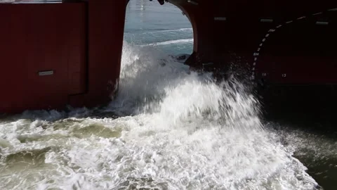 The Propeller Of A Large Ship Creating Waves On The Water’s Surface Stock Footage 266415656
