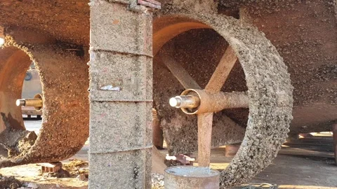 Propeller nozzle under tugboat in dock Stockbeeldmateriaal 337591714