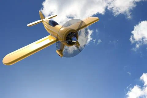 Propeller plane against the sky. 3D render 库存插图