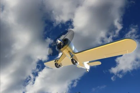 Propeller plane against the sky. 3D render Illustrazione stock