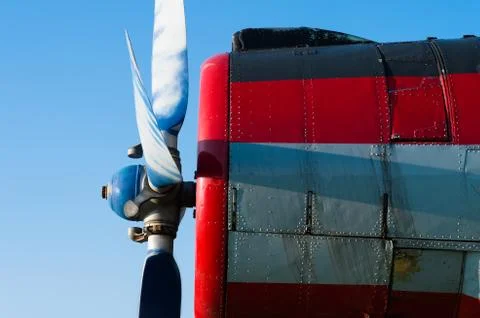 Propeller plane on a background of blue sky Stock Photos