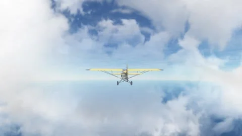 Propeller plane flying away into a cloud Stock Footage 156871428