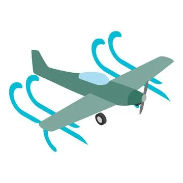 Propeller plane icon isometric vector. Green airplane flying in air flow icon Stock Illustration