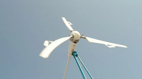 Propeller rotated under strong wind on blue sky, modern green technology, Stock-Footage 55849900