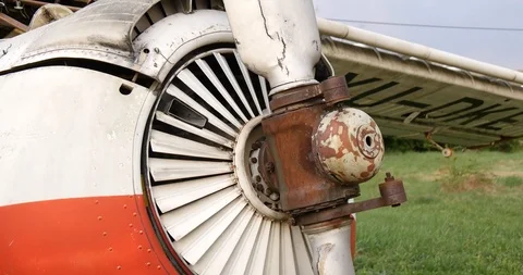 Propeller on rusty, old plane Stock-Footage 114663727