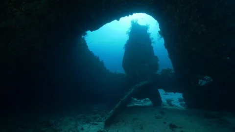 Propeller of the shipwreck Carnatic underwater, Red Sea, Egypt Stock Footage 88355907